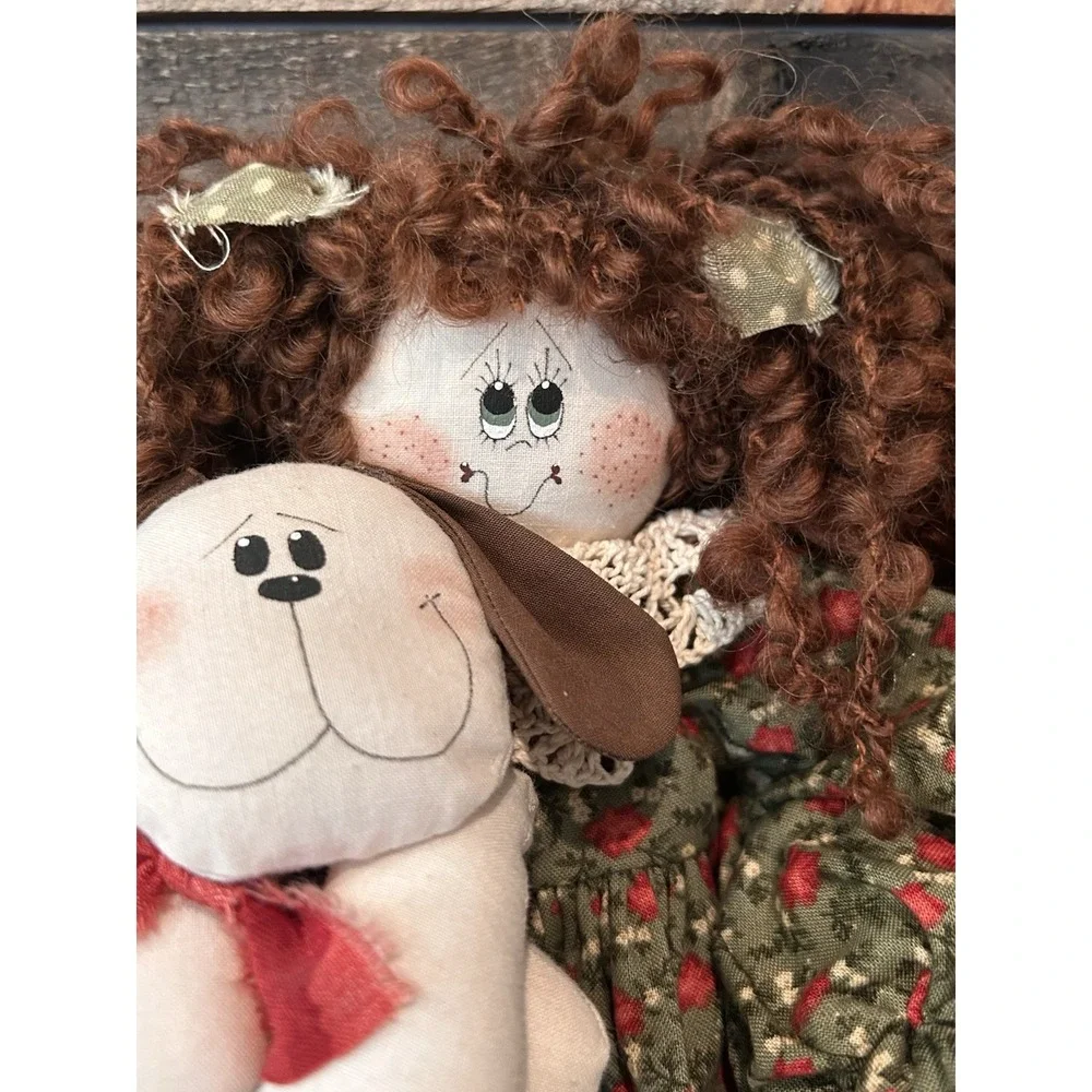 Vintage‎ Handmade Doll With Puppy & Bone Country Farmhouse